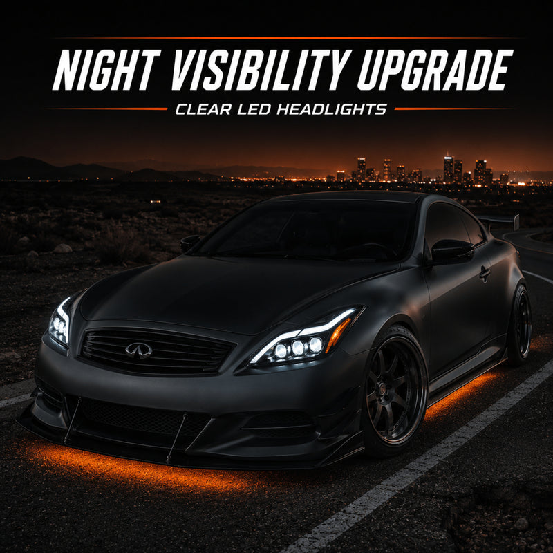 2008-2015 Infiniti G37 / Q60 Coupe & Convertible LED Triple Projector Headlights — clear LED scene07 — H-G37