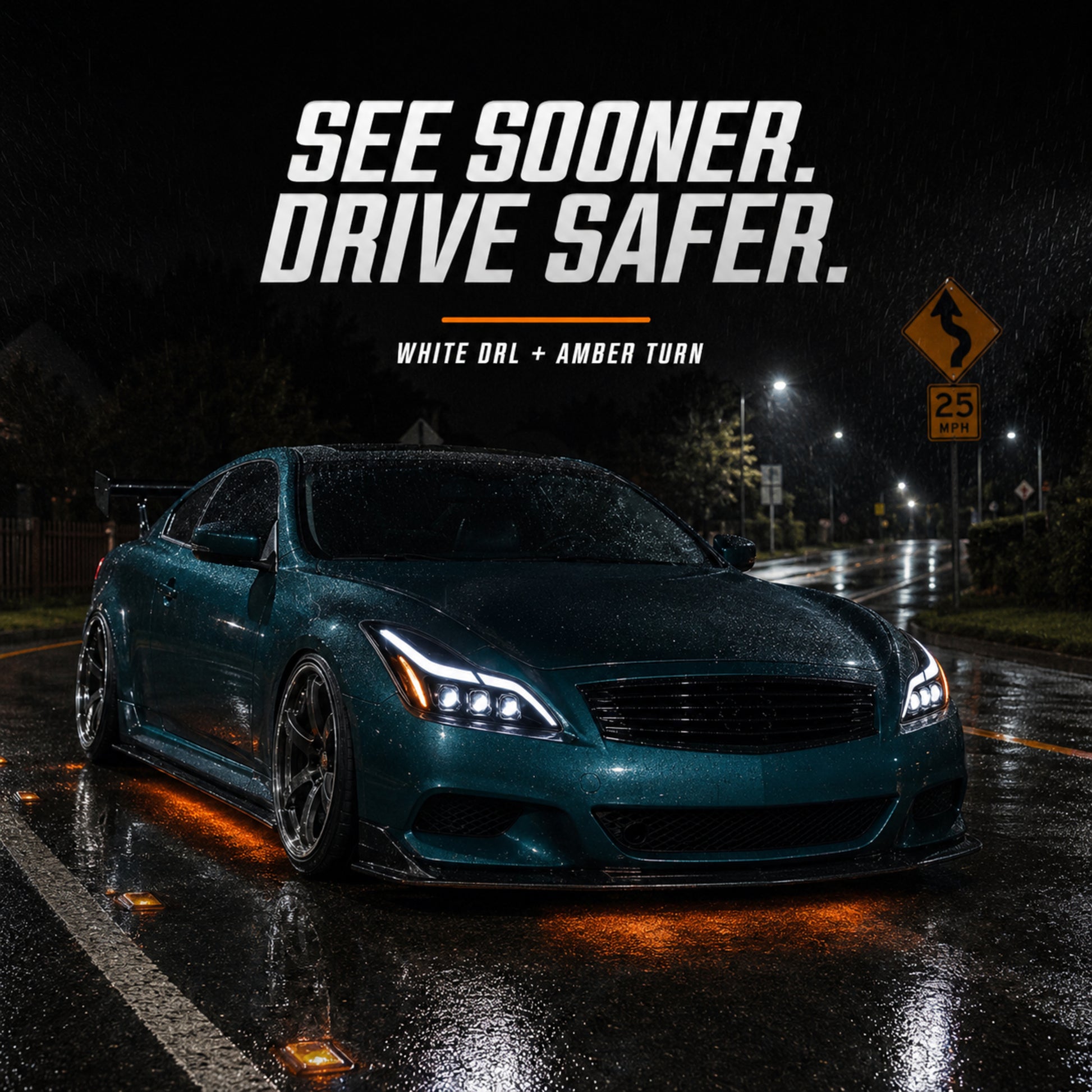 2008-2015 Infiniti G37 / Q60 Coupe & Convertible LED Triple Projector Headlights — clear LED scene08 — H-G37