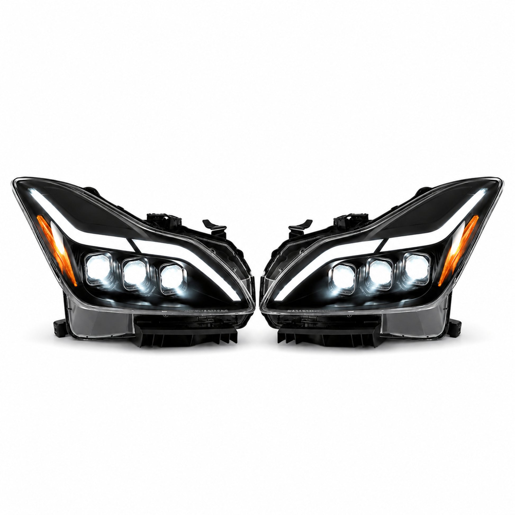 2008-2015 Infiniti G37 / Q60 Coupe & Convertible LED Triple Projector Headlights — clear LED white background01 — H-G37