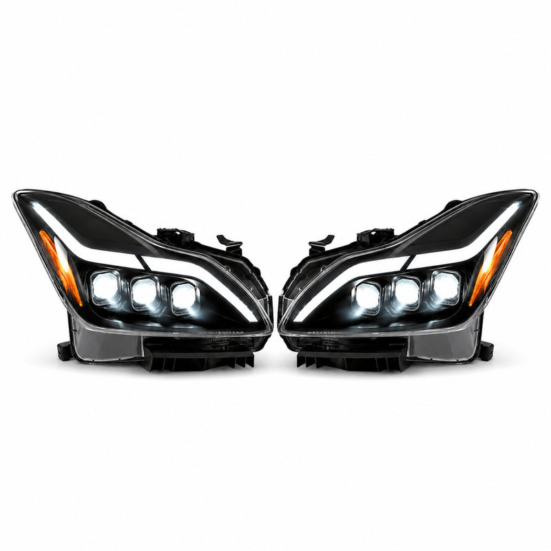 2008-2015 Infiniti G37 / Q60 Coupe & Convertible LED Triple Projector Headlights — clear LED white background01 — H-G37