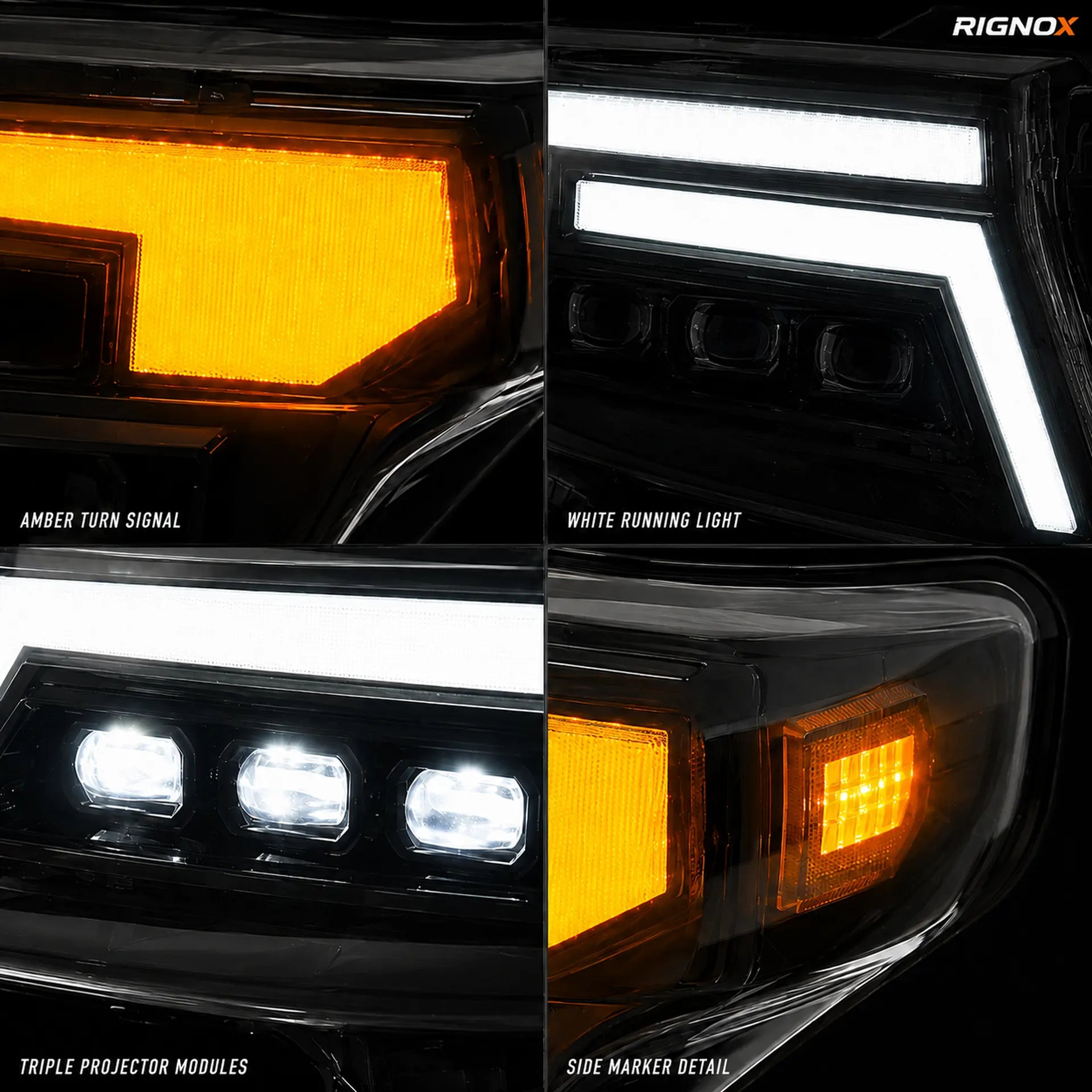 2008-2015 Toyota Land Cruiser 200 LED Triple Projector Headlights Assembly — close-up details — H-LC200-08