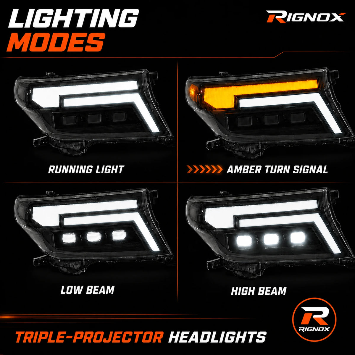 2008-2015 Toyota Land Cruiser 200 LED Triple Projector Headlights Assembly — lights function — H-LC200-08