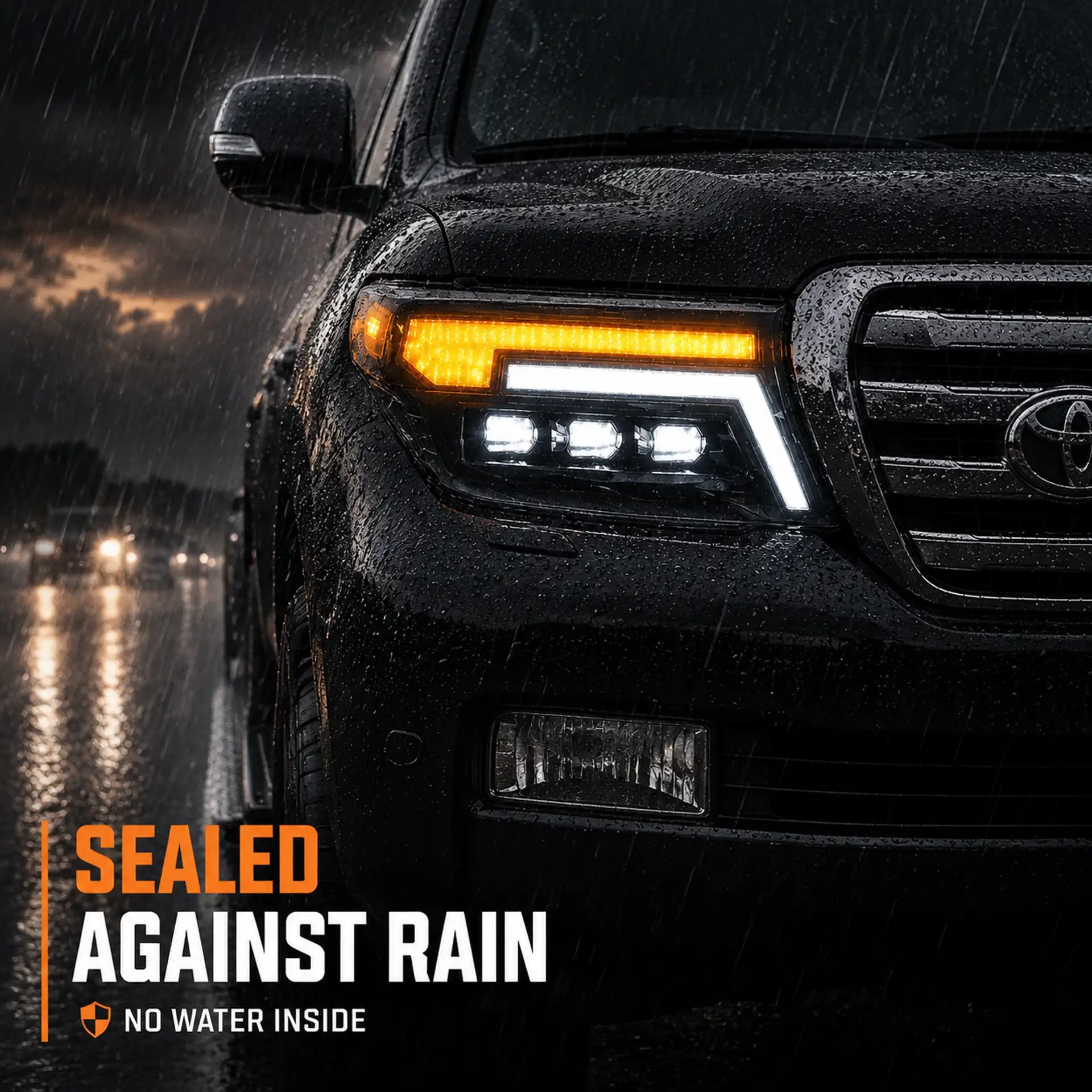2008-2015 Toyota Land Cruiser 200 LED Triple Projector Headlights Assembly — sealed against rain — H-LC200-08