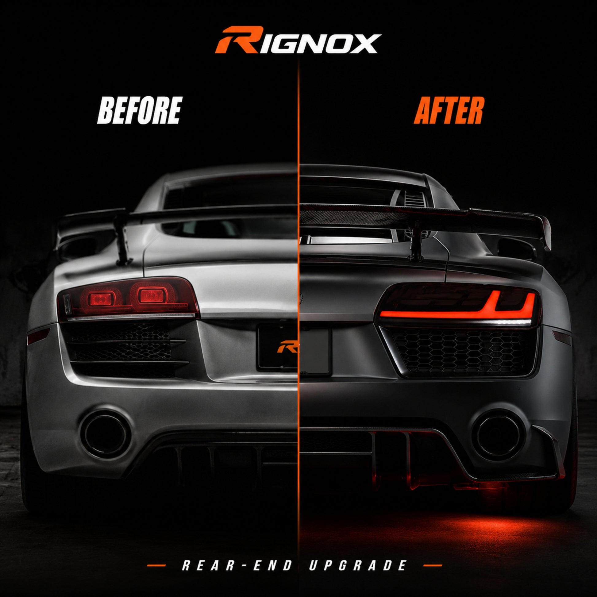 2008-2016 Audi R8 Sequential LED Tail Lights — clear white before after - T-R8-08-CW
