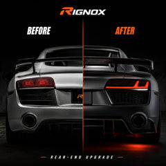 2008-2016 Audi R8 Sequential LED Tail Lights — clear white before after - T-R8-08-CW