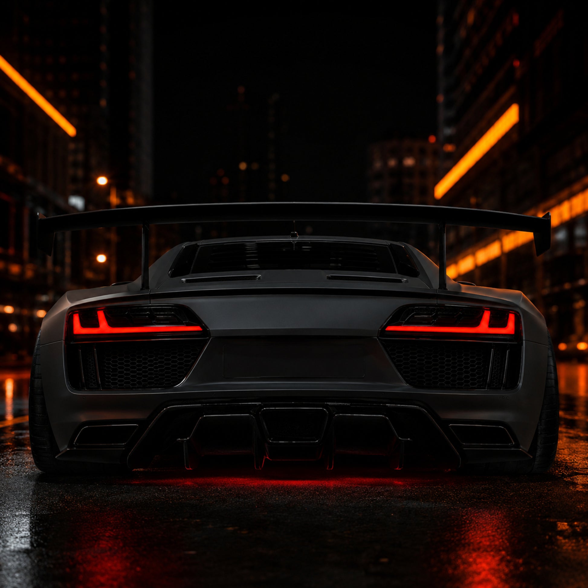 2008-2016 Audi R8 Sequential LED Tail Lights — clear white installed rear view - T-R8-08-CW