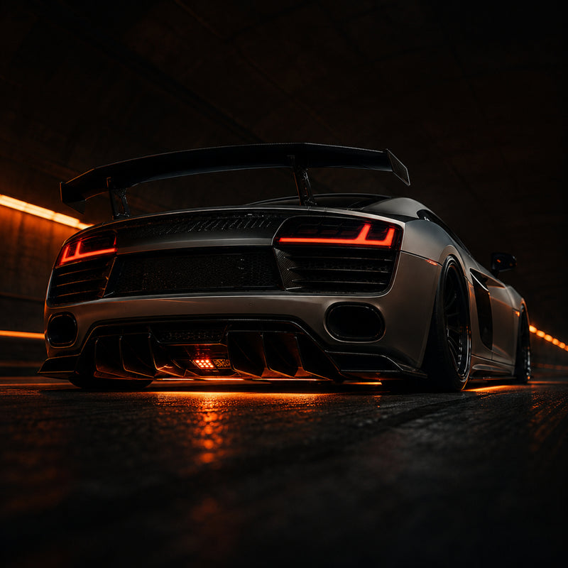 2008-2016 Audi R8 Sequential LED Tail Lights — clear white low angle rear - T-R8-08-CW