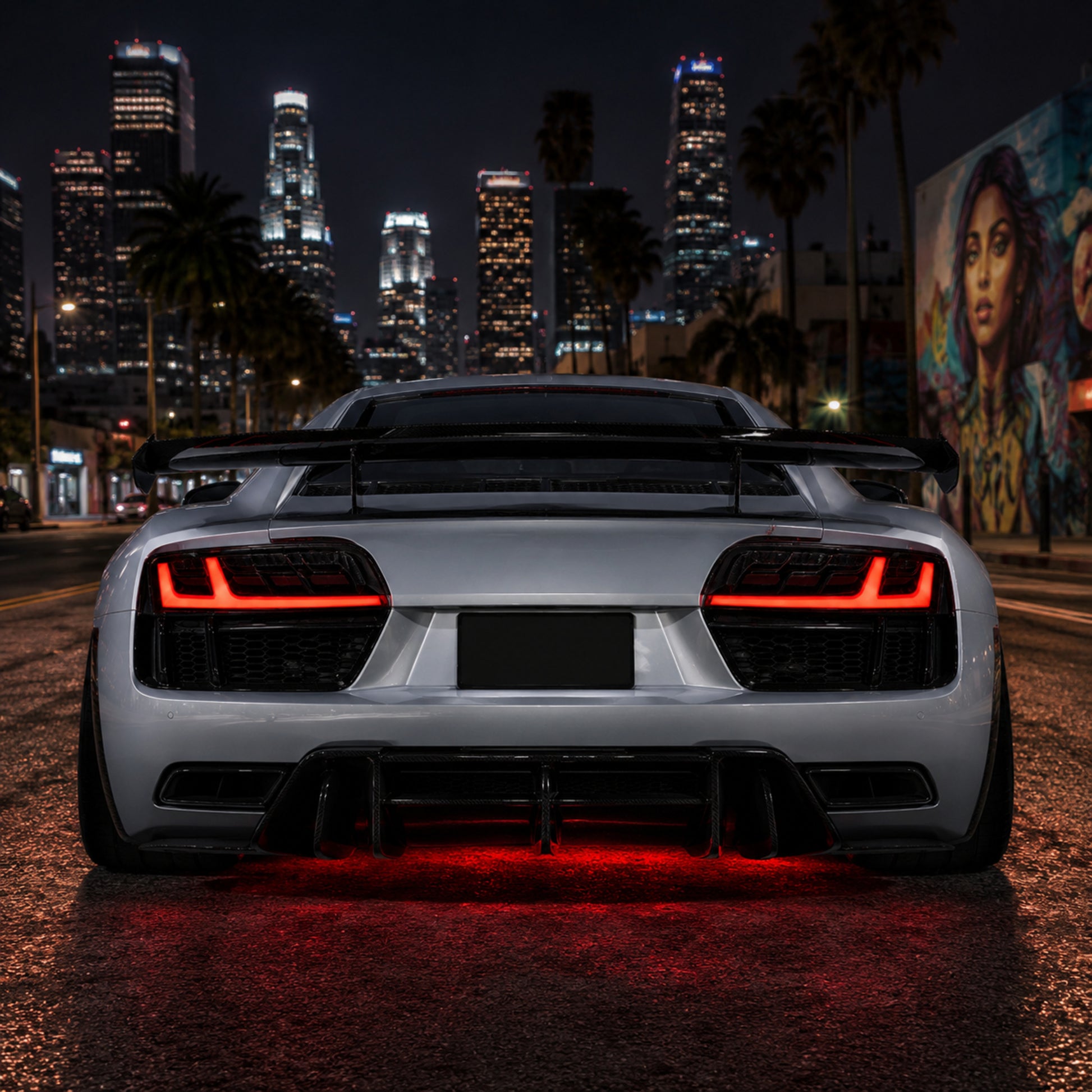 2008-2016 Audi R8 Sequential LED Tail Lights — clear white street rear view - T-R8-08-CW