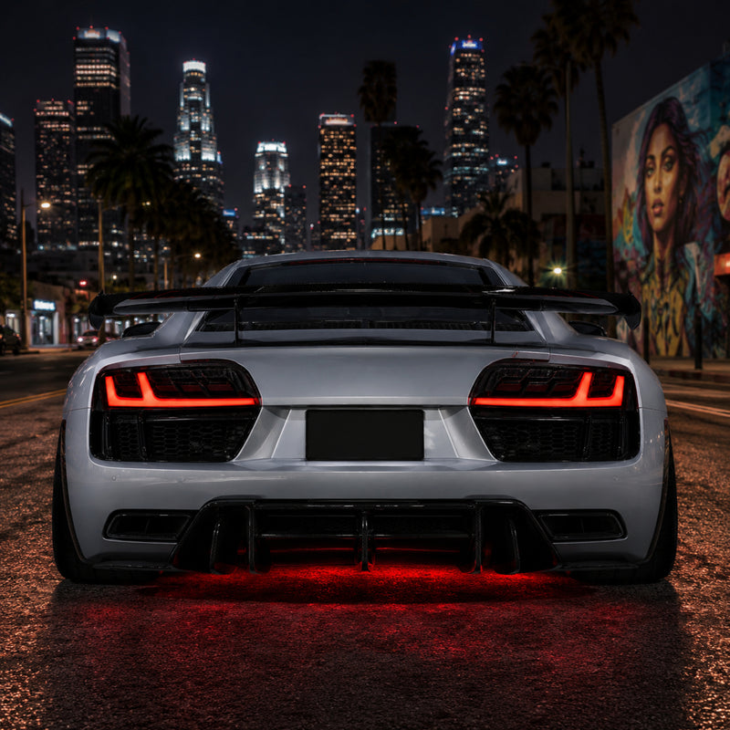 2008-2016 Audi R8 Sequential LED Tail Lights — clear white street rear view - T-R8-08-CW