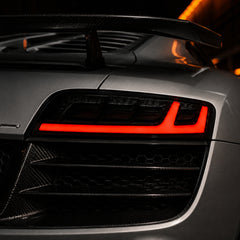 2008-2016 Audi R8 Sequential LED Tail Lights — clear white LED installed detail - T-R8-08-SR