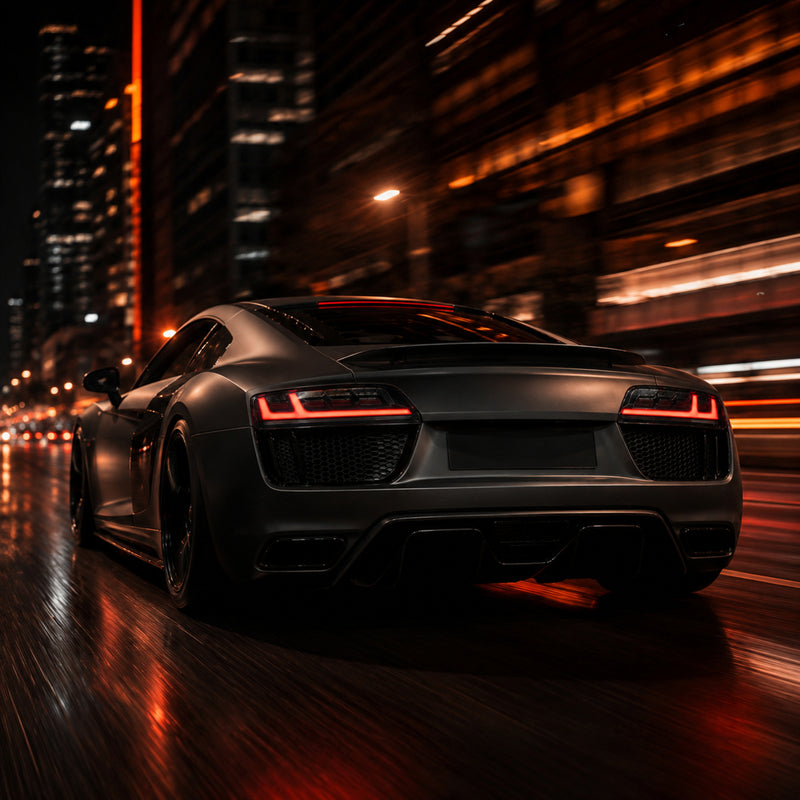 2008-2016 Audi R8 Sequential LED Tail Lights — clear white LED night rear rolling - T-R8-08-CW