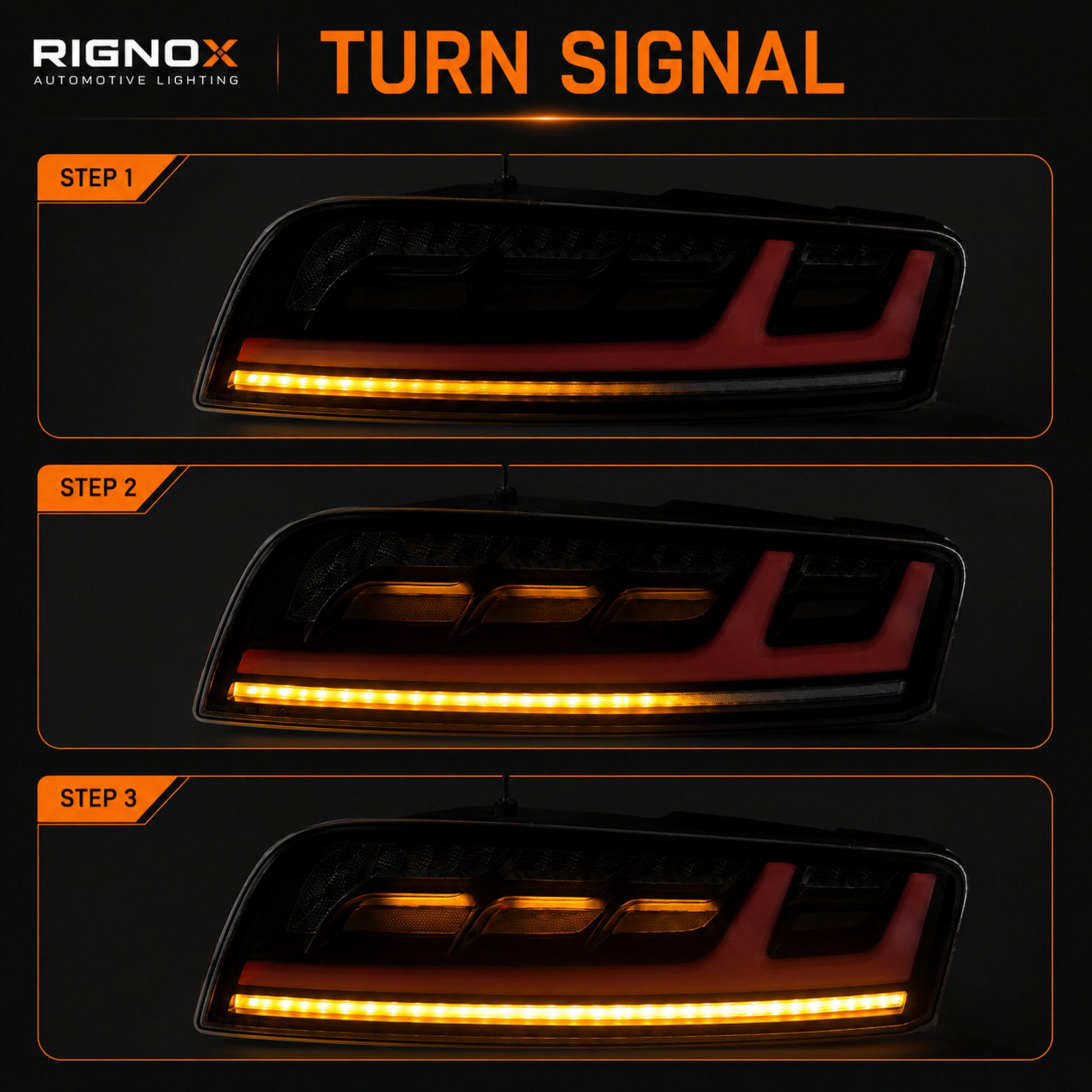2008-2016 Audi R8 Sequential LED Tail Lights — smoked red turn signal function - T-R8-08-SR