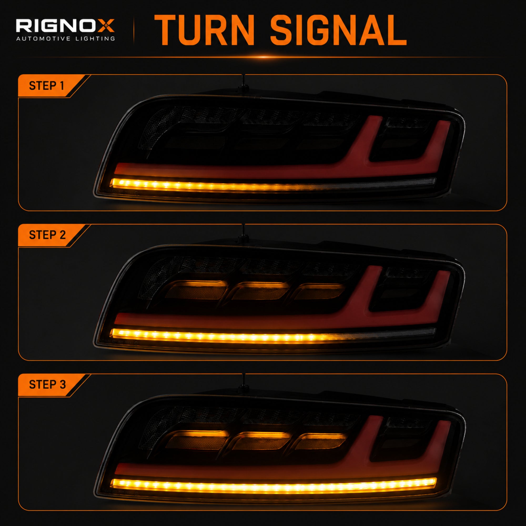 2008-2016 Audi R8 Sequential LED Tail Lights — smoked red turn signal function - T-R8-08-SR