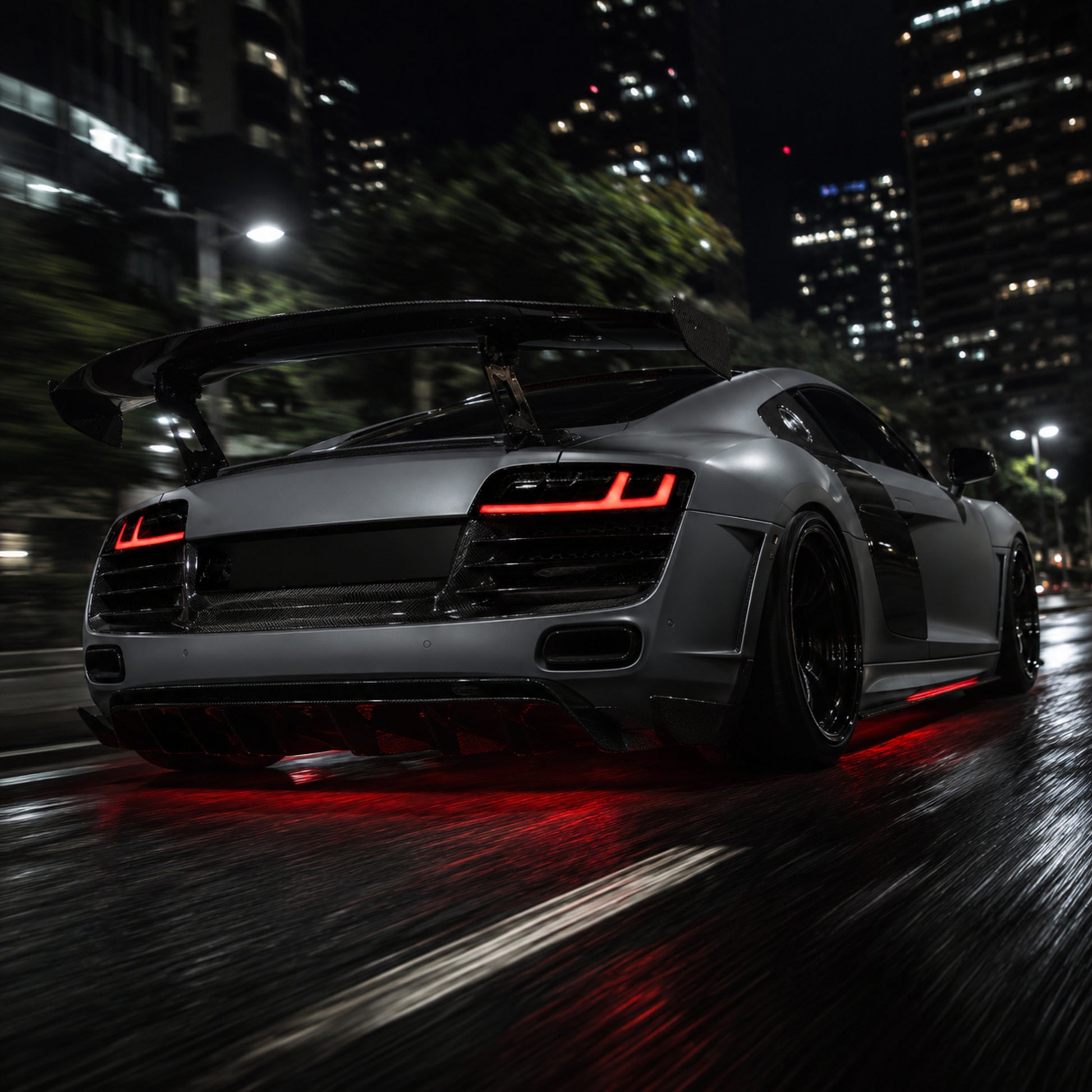 2008-2016 Audi R8 Sequential LED Tail Lights — smoked red LED low rolling silver - T-R8-08-SR