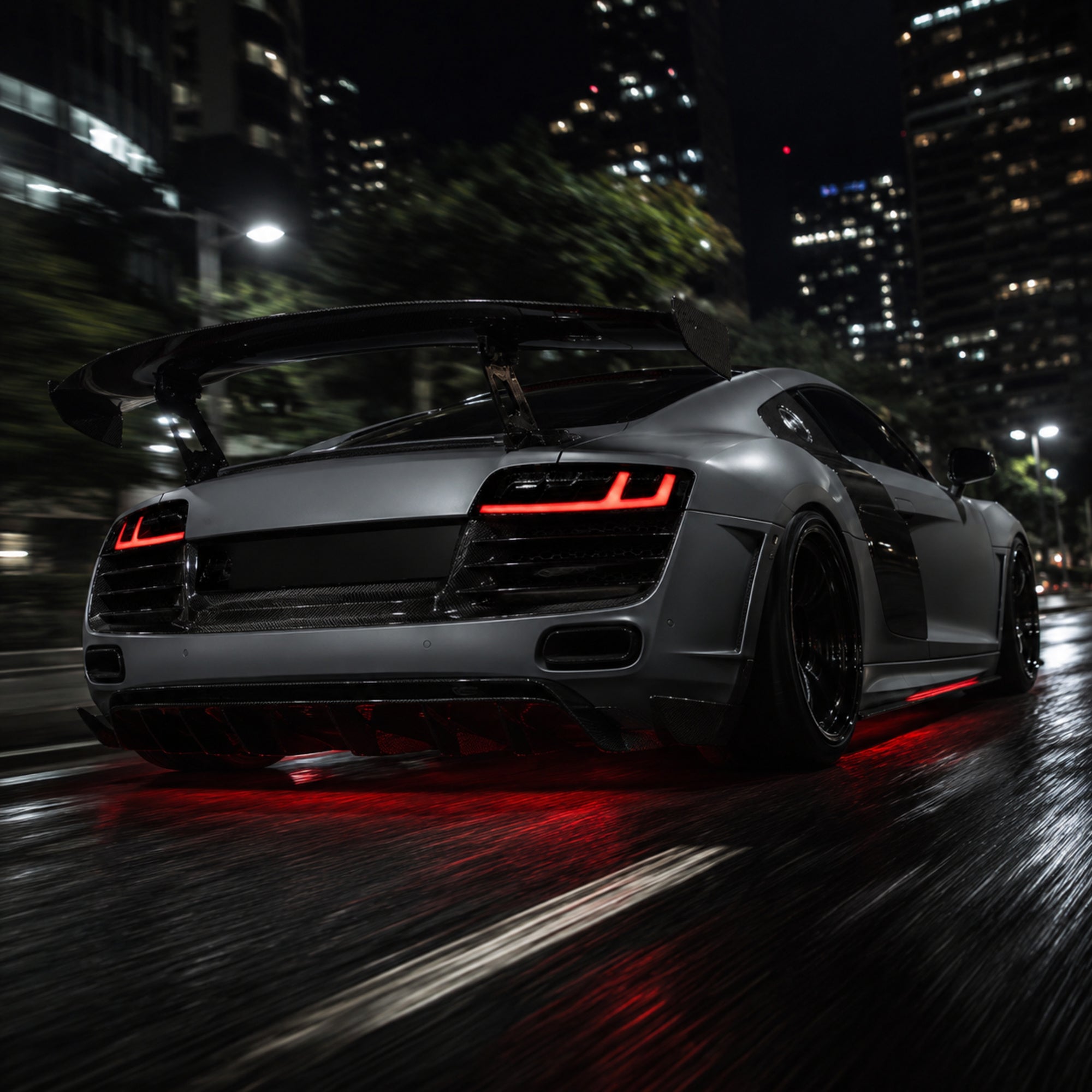 2008-2016 Audi R8 Sequential LED Tail Lights — smoked red LED low rolling silver - T-R8-08-SR