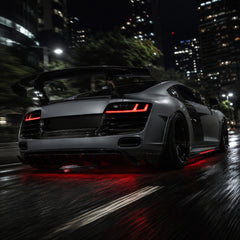 2008-2016 Audi R8 Sequential LED Tail Lights — smoked red LED low rolling silver - T-R8-08-SR