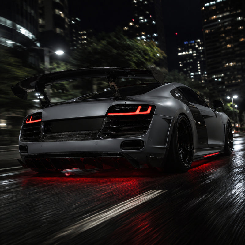 2008-2016 Audi R8 Sequential LED Tail Lights — smoked red LED low rolling silver - T-R8-08-SR