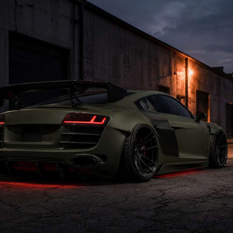 2008-2016 Audi R8 Sequential LED Tail Lights — smoked red LED side rear matte olive - T-R8-08-SR