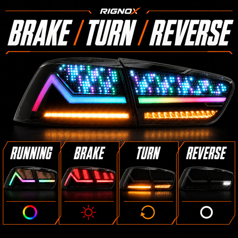 2008-2018 Mitsubishi Lancer / EVO X Sequential LED Tail Lights — digital RGB brake turn reverse12 - T-EVO-SDG