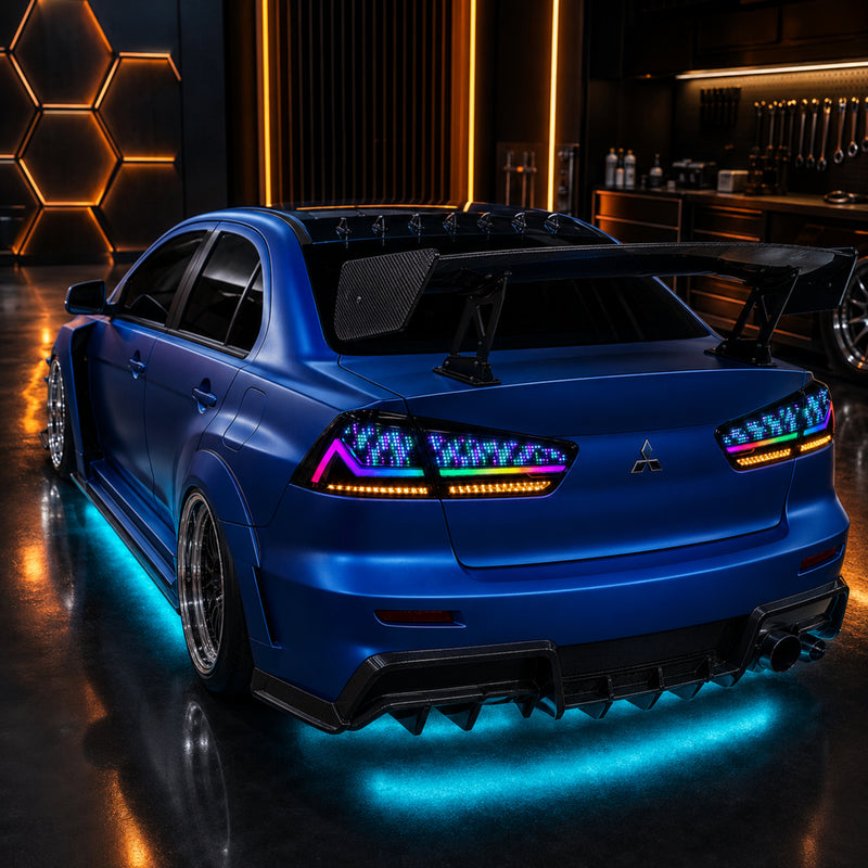 2008-2018 Mitsubishi Lancer / EVO X Sequential LED Tail Lights — digital RGB garage show08 - T-EVO-SDG