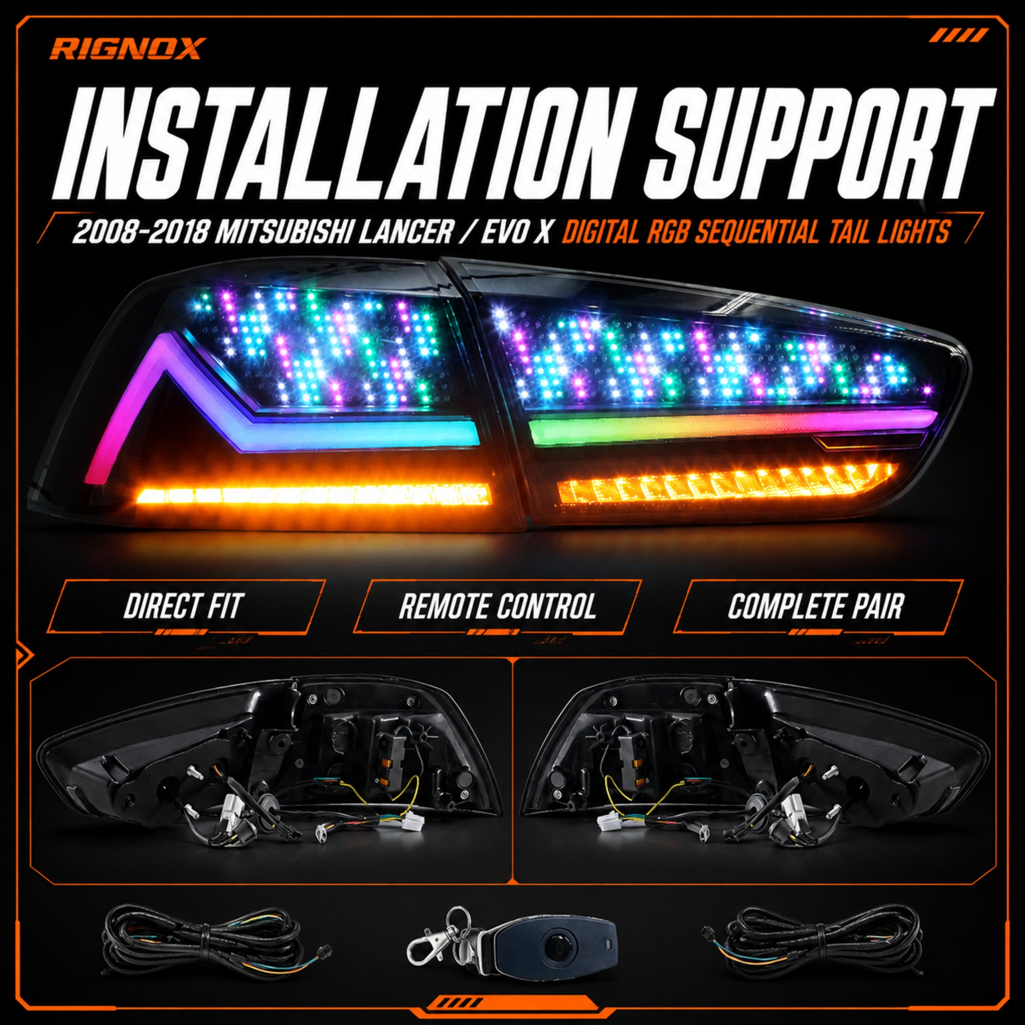 2008-2018 Mitsubishi Lancer / EVO X Sequential LED Tail Lights — digital RGB installation support16 - T-EVO-SDG