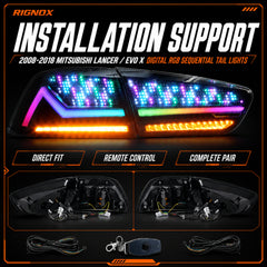 2008-2018 Mitsubishi Lancer / EVO X Sequential LED Tail Lights — digital RGB installation support16 - T-EVO-SDG