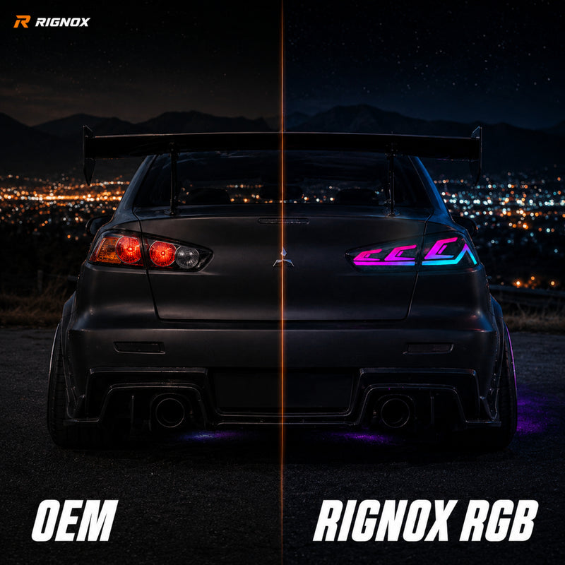 2008-2018 Mitsubishi Lancer / EVO X Sequential LED Tail Lights — rgbsequential before after15 - T-EVO-SRGB