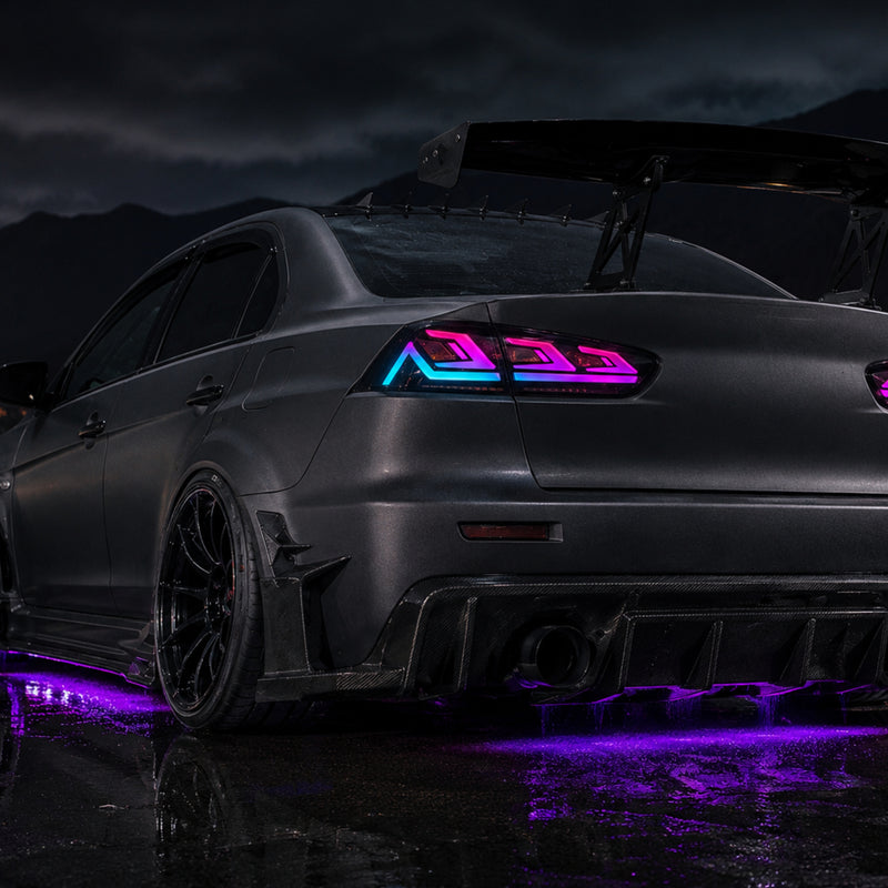 2008-2018 Mitsubishi Lancer / EVO X Sequential LED Tail Lights — rgbsequential installed night02 - T-EVO-SRGB