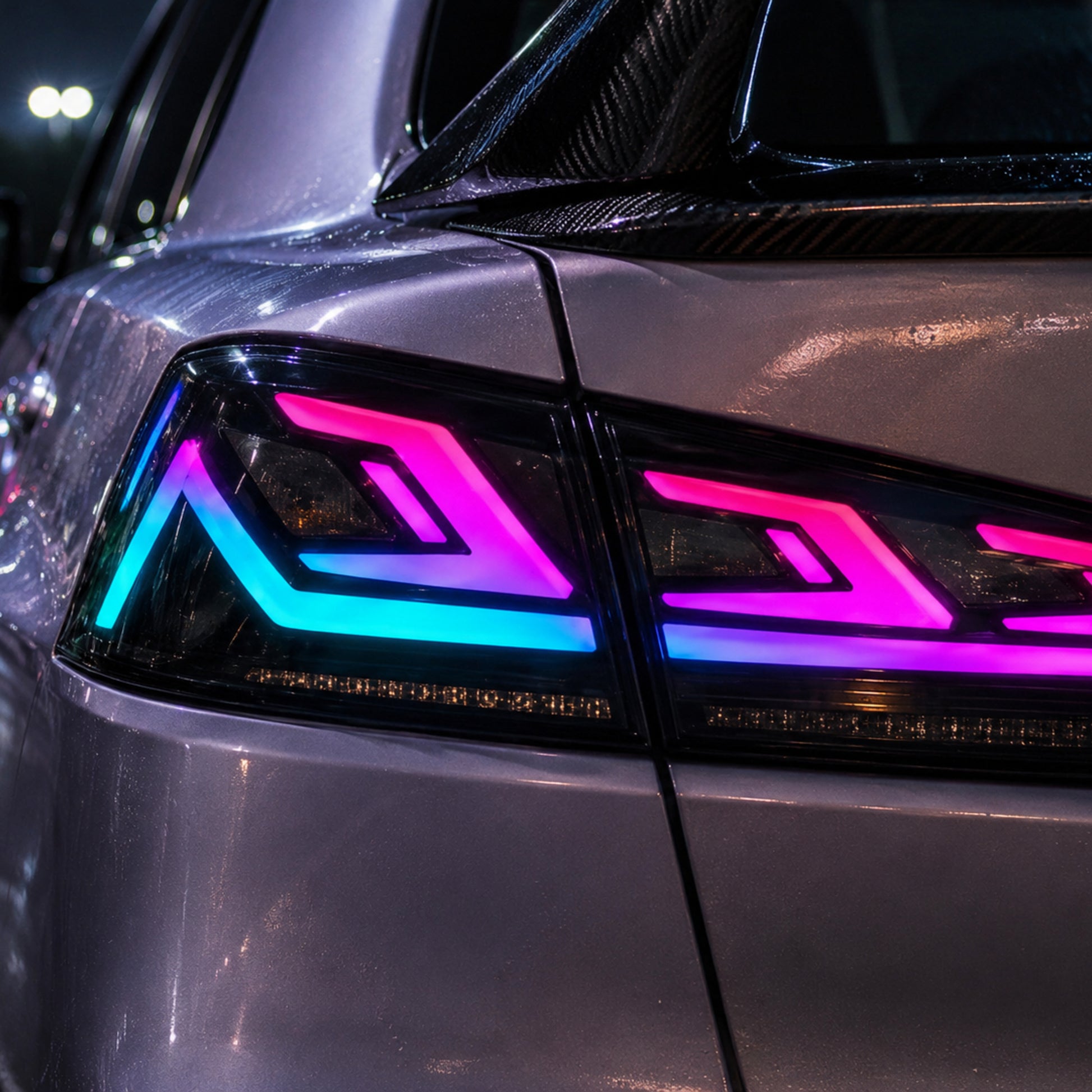 2008-2018 Mitsubishi Lancer / EVO X Sequential LED Tail Lights — rgbsequential lens close up07 - T-EVO-SRGB