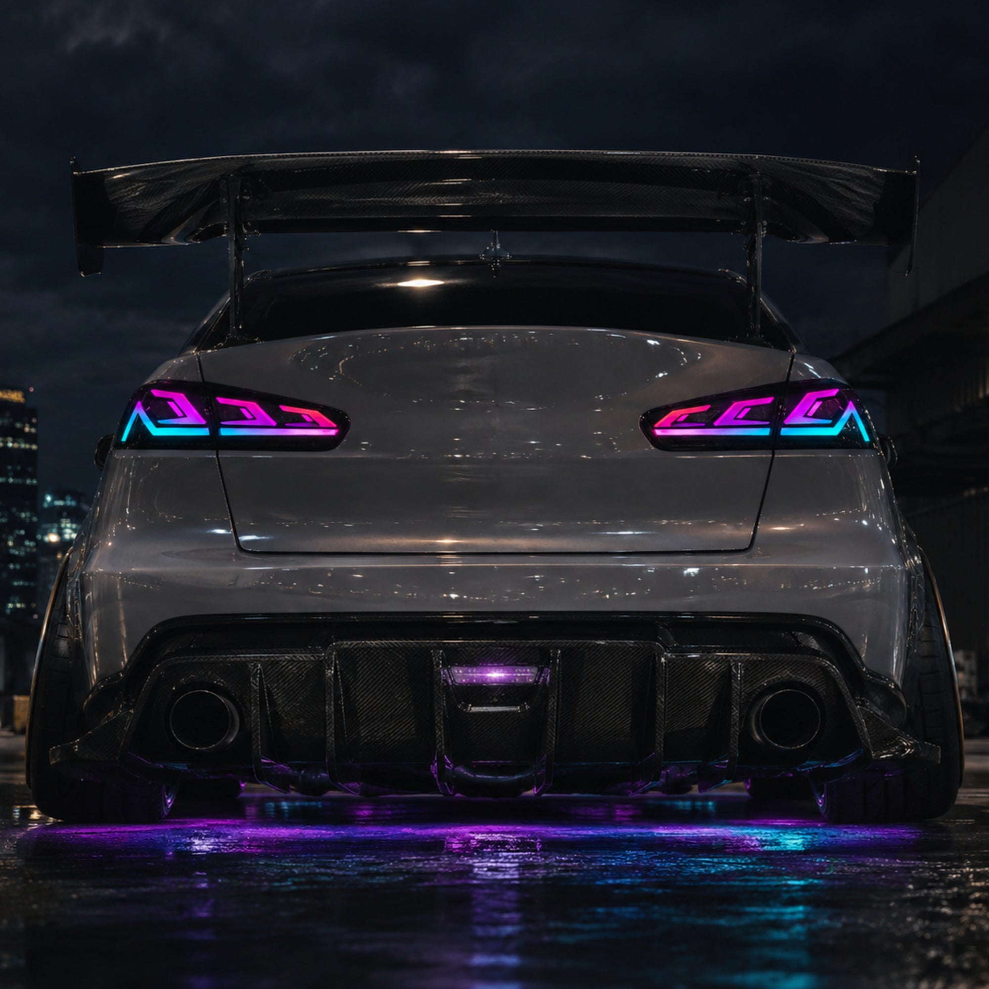 2008-2018 Mitsubishi Lancer / EVO X Sequential LED Tail Lights — rgbsequential night rear signature09 - T-EVO-SRGB
