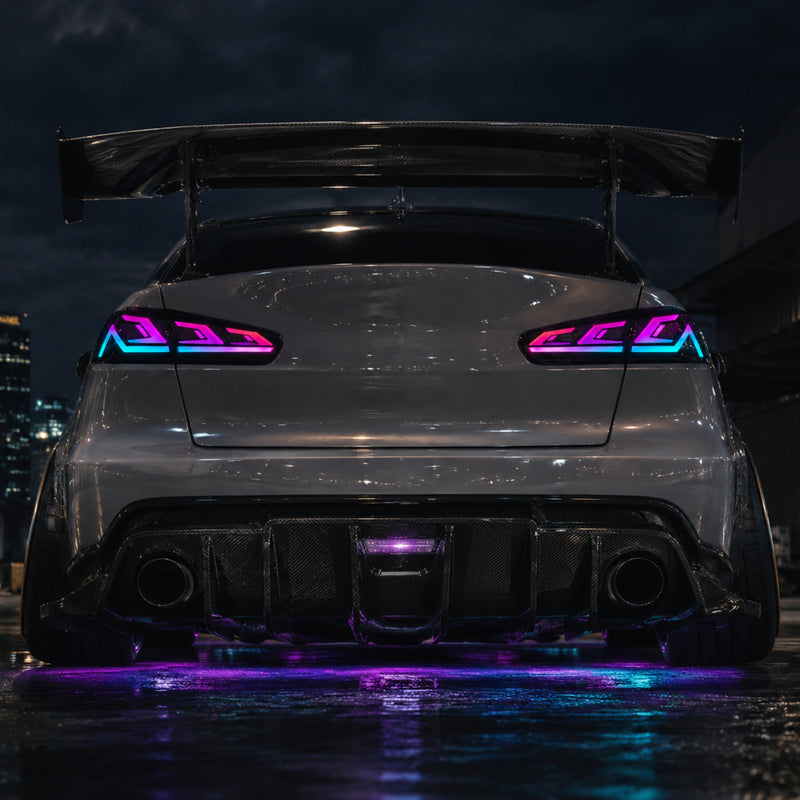 2008-2018 Mitsubishi Lancer / EVO X Sequential LED Tail Lights — rgbsequential night rear signature09 - T-EVO-SRGB
