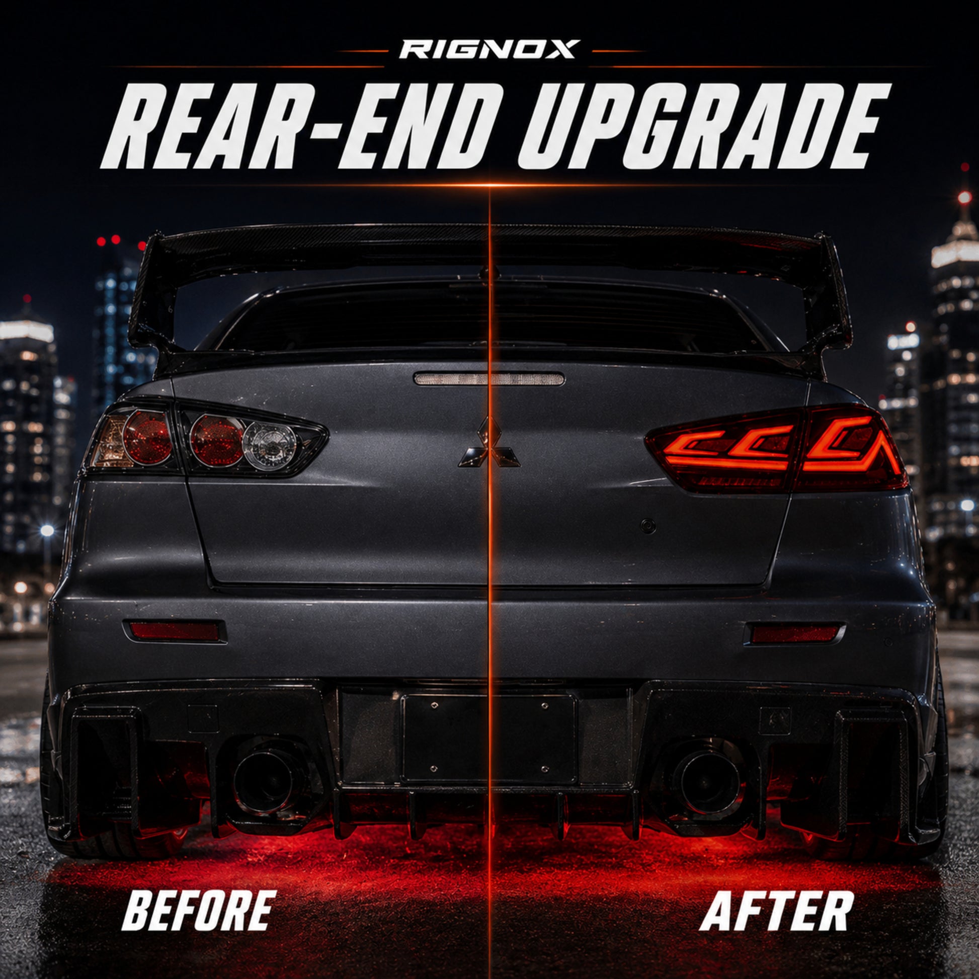 2008-2018 Mitsubishi Lancer / EVO X Sequential LED Tail Lights — smoke red sequential before after10 - T-EVO-SR