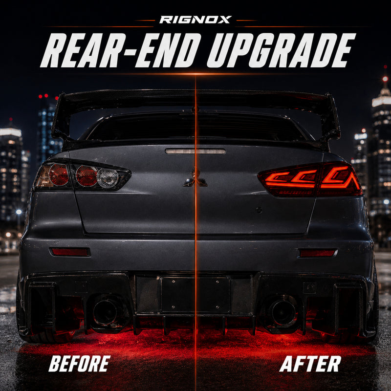 2008-2018 Mitsubishi Lancer / EVO X Sequential LED Tail Lights — smoke red sequential before after10 - T-EVO-SR