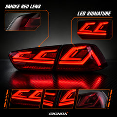 2008-2018 Mitsubishi Lancer / EVO X Sequential LED Tail Lights — smoke red sequential lens detail15 - T-EVO-SR