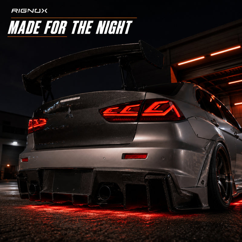 2008-2018 Mitsubishi Lancer / EVO X Sequential LED Tail Lights — smoke red sequential low angle rear08 - T-EVO-SR