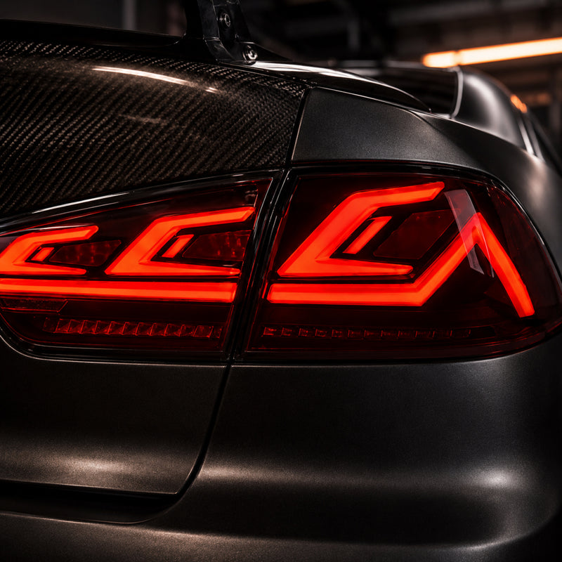 2008-2018 Mitsubishi Lancer / EVO X Sequential LED Tail Lights — smoke red sequential tail light detail06 - T-EVO-SR