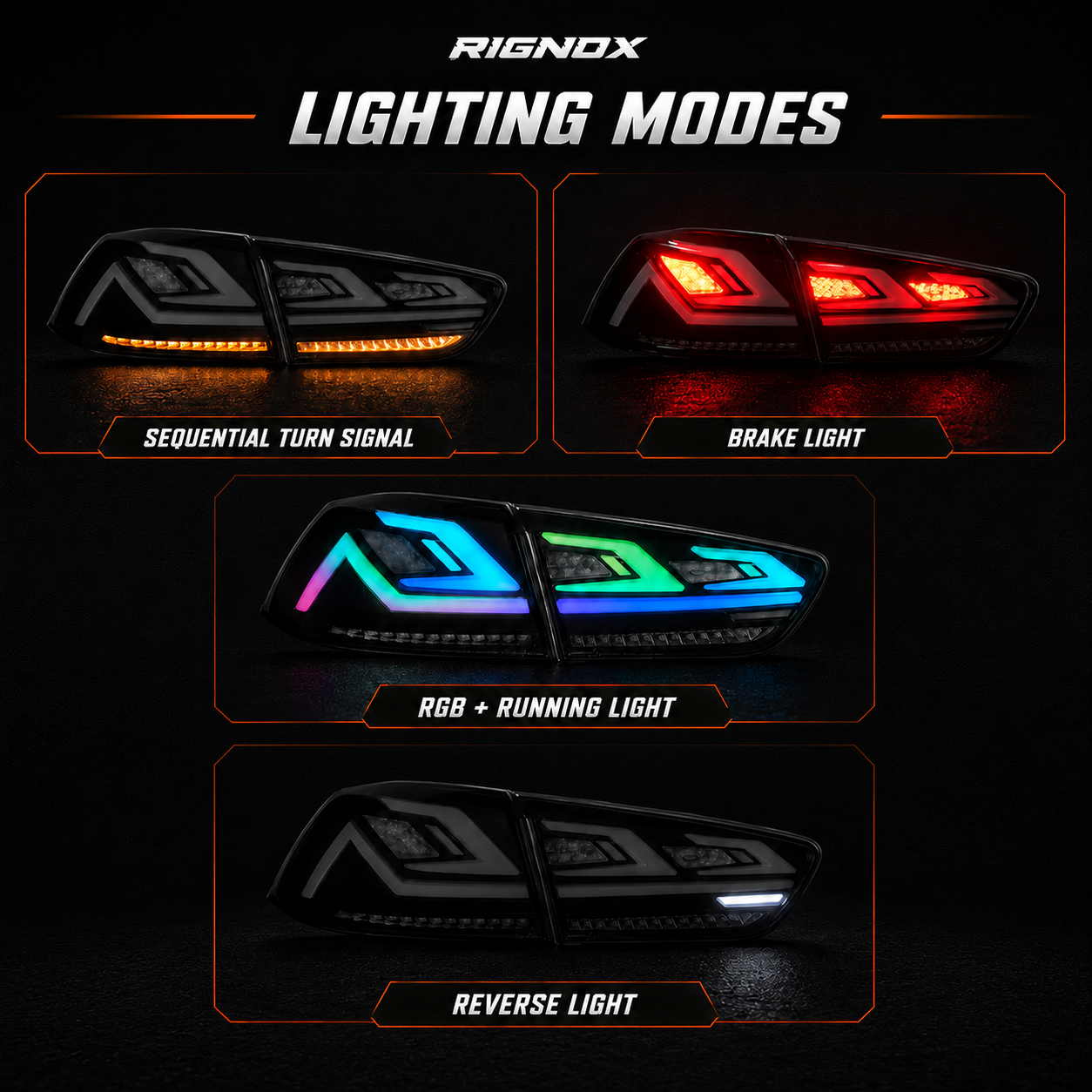 2008-2018 Mitsubishi Lancer / EVO X Sequential LED Tail Lights — product view 25 - T-EVO-SRGB