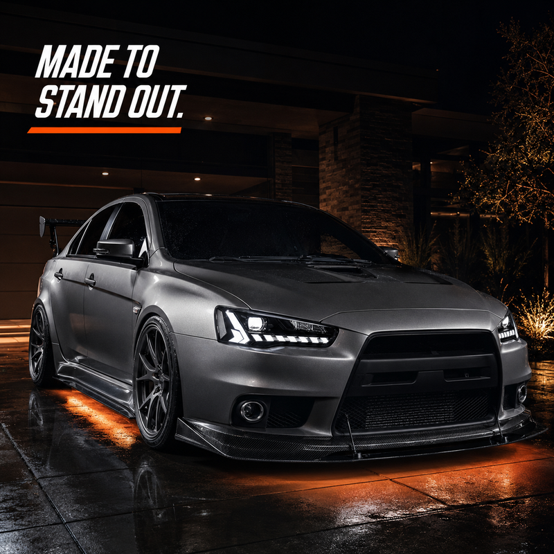 2008-2018 Mitsubishi Lancer / EVO X LED Projector Headlights — clear RGB sequential driveway presence - H-EVO-CW