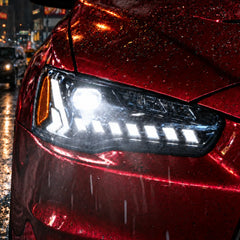 2008-2017 Mitsubishi Lancer / EVO X LED Projector Headlights — all lights on close-up — H-EVO-CW