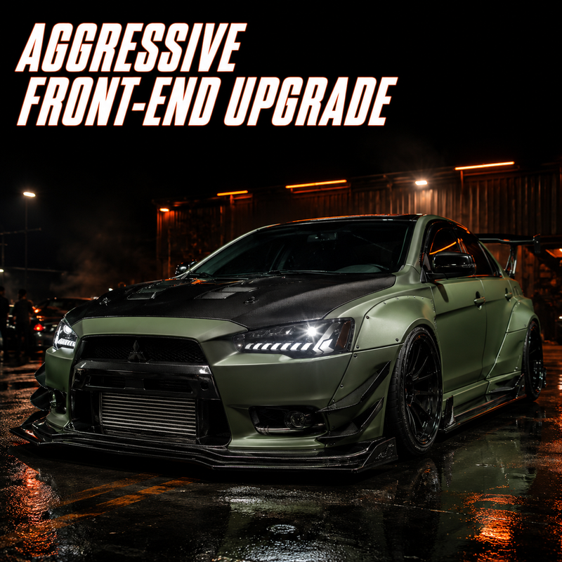2008-2018 Mitsubishi Lancer / EVO X LED Projector Headlights — LED projector car meet text - H-EVO-CW