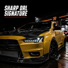 2008-2018 Mitsubishi Lancer / EVO X LED Projector Headlights — LED projector DRL car meet text - H-EVO-CW