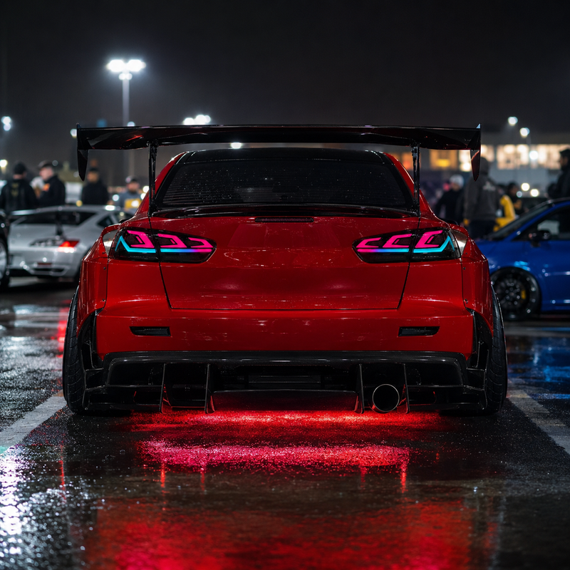 2008-2018 Mitsubishi Lancer / EVO X Sequential LED Tail Lights — sequential LED car meet - T-EVO-SRGB