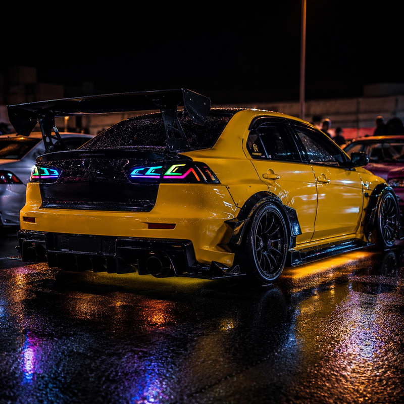 2008-2018 Mitsubishi Lancer / EVO X Sequential LED Tail Lights — sequential LED car meet - T-EVO-SRGB
