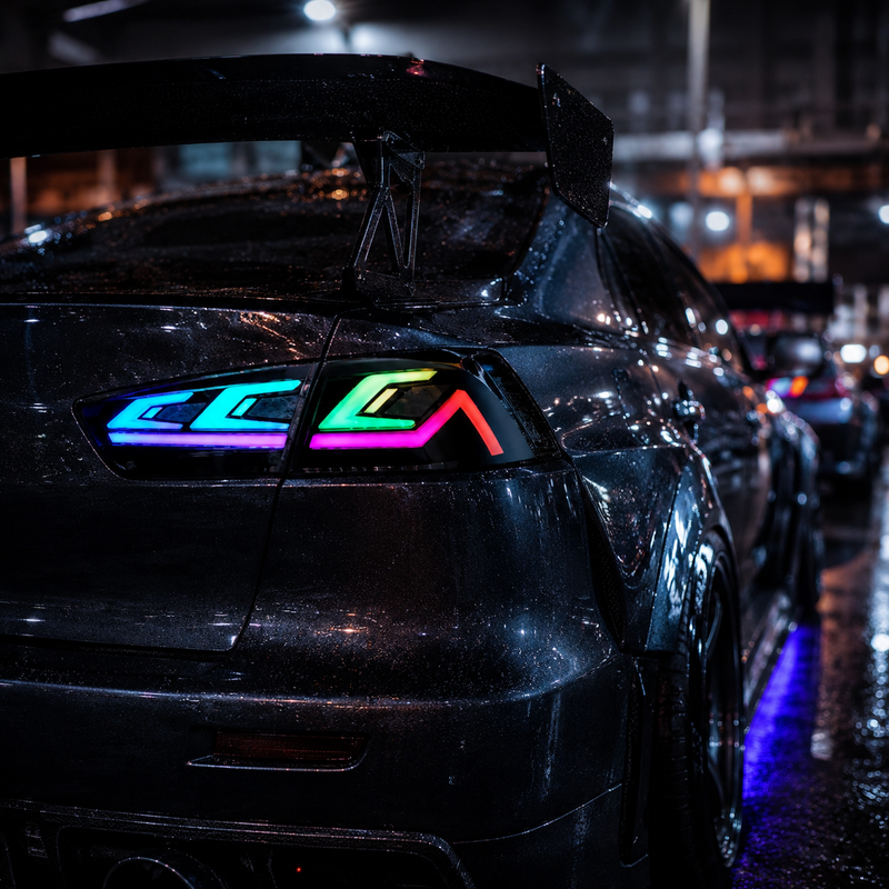 2008-2018 Mitsubishi Lancer / EVO X Sequential LED Tail Lights — sequential LED car meet - T-EVO-SRGB
