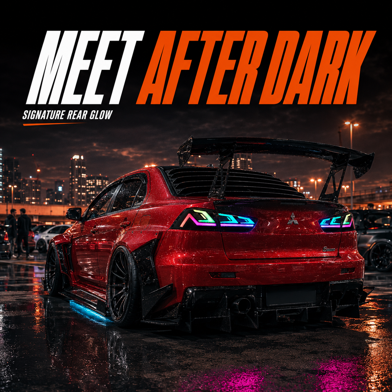2008-2018 Mitsubishi Lancer / EVO X Sequential LED Tail Lights — car meet scene 1 — T-EVO-SRGB