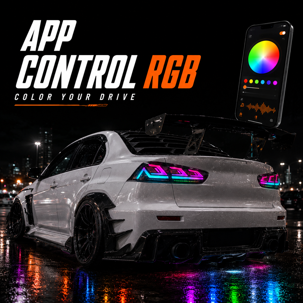 2008-2018 Mitsubishi Lancer / EVO X Sequential LED Tail Lights — RGB app control — T-EVO-SRGB