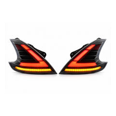 2008-2021 Nissan 370Z Z34 Sequential LED Tail Lights — clear white sequential white background lit - T-370Z-CW