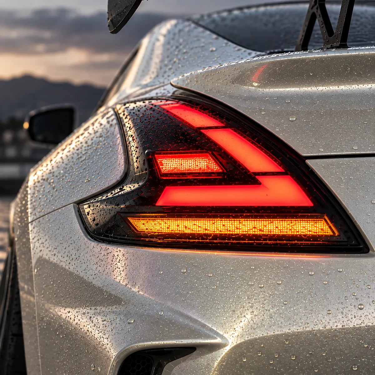 2008-2021 Nissan 370Z Z34 Sequential LED Tail Lights — lights-on close-up — T-370Z-CW