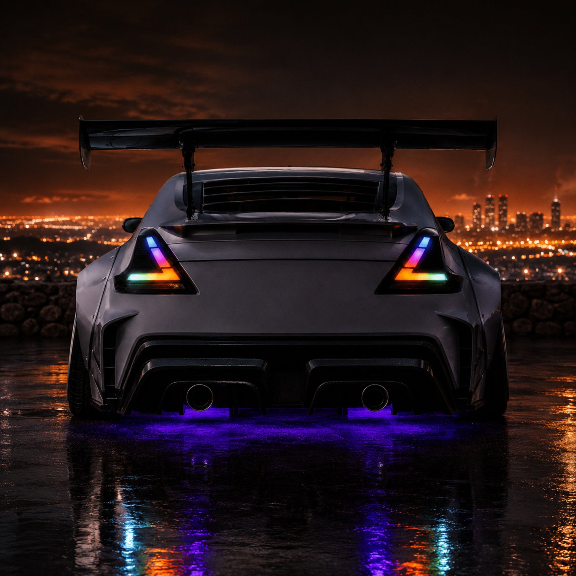 2008-2021 Nissan 370Z Z34 Sequential LED Tail Lights — partial rgbsequential installed night02 - T-370Z-CRGB-P