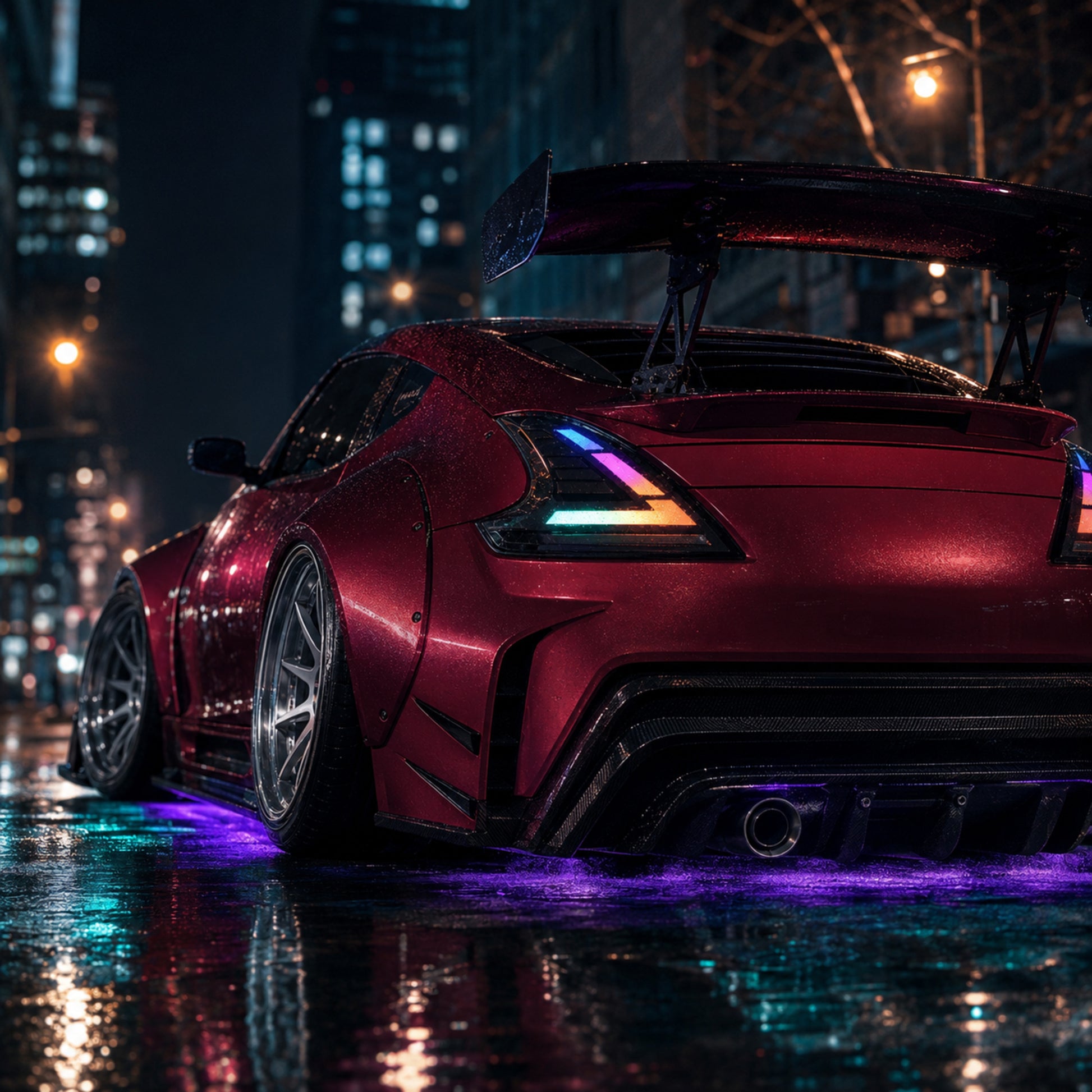 2008-2021 Nissan 370Z Z34 Sequential LED Tail Lights — partial rgbsequential street night06 - T-370Z-CRGB-P